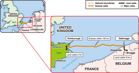 Construction route of HVDC Subsea Interconnector Cable (Graphic: Business Wire)