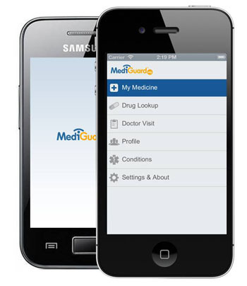 Information about potential adverse reactions from multiple medicines and a pill reminder are just some of the features on a new mobile app created by Quintiles for users of its MediGuard medication monitoring service. (Photo: Business Wire)
