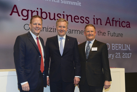 Rob Smith, AGCO Senior Vice President and General Manager, Europe and Middle East (EME); Christian Wulff, Former Federal President of Germany and Gary Collar, AGCO Senior Vice President and General Manager Asia Pacific and Africa (APA) at the AGCO Africa Summit 2017. (Photo: Business Wire)