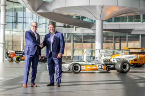 Chuck Myers, President and CEO at Airgain, and Zak Brown, Executive Director, McLaren Technology Group (Photo: Business Wire)