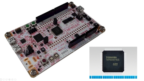 东芝：支持Arm Mbed OS的“TMPM066FWUG”微控制器和由Sensyst制造的“AdBun-M066”Mbed评估板。（照片：美国商业资讯） 