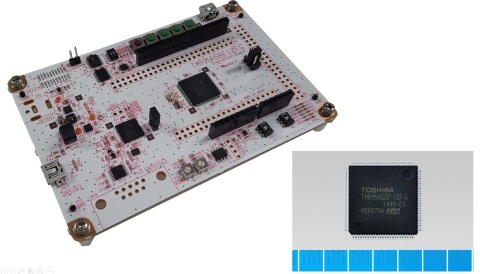 東芝：支援Arm Mbed OS的TMPM46BF10FG微控制器和由Sensyst製造的AdBun-M46B Mbed評估板。（照片：美國商業資訊） 