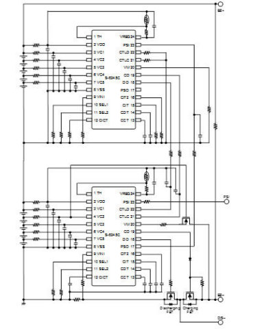 This figure shows an example of a 10-cell protection circuit using the S-8245C Series. (Graphic: Business Wire)
