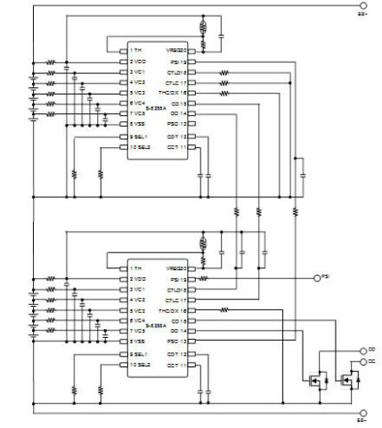 This figure shows an example of a 10-cell protection circuit using the S-8255A Series. (Graphic: Business Wire)