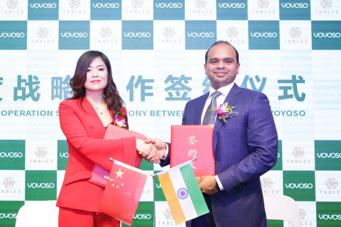 Mr. Adeeb Ahamed, Managing Director, Tablez and Ms. Ma Huan, Brand Founder, YOYOSO, during the strategic cooperation agreement signing ceremony between the two companies at Yiwu, China on Monday (Photo: AETOSWire)