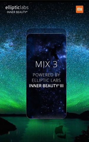 For its top-selling Mi MIX series, Xiaomi is again partnering with Elliptic Labs, provider of the AI virtual proximity sensor software. Elliptic’s INNER BEAUTY replaces a phone’s traditional IR hardware proximity sensor with software embedded with machine learning. Phones equipped with INNER BEAUTY III avoid needlessly thick bezels, notches, holes and other intrusions required by hardware optical devices, maximizing the functional area of the screen. Xiaomi’s new Mi MIX 3, which will be launched on October 25, takes full advantage of this technology to create its futuristic, full-screen design with only a thin, reinforcing bezel. (Photo: Business Wire)