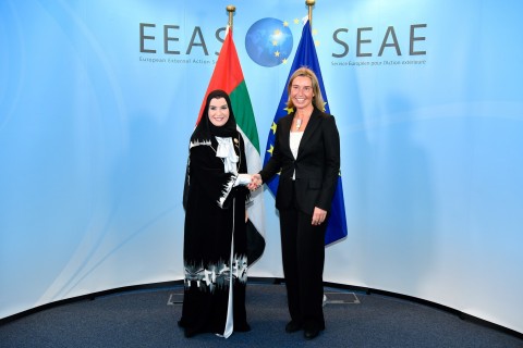 Dr Amal Al Qubaisi, Speaker of the UAE Parliament, with Federica Mogherini, EU High Representative for Foreign Affairs (Photo: AETOSWire)