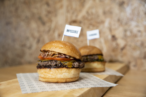 The Impossible Dream burger prepared with Impossible meat at Potato Head Singapore and Three Buns Quayside. (Photo: Business Wire)