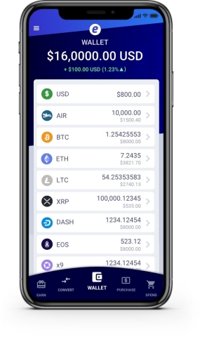 Einstein Exchange's new cryptocurrency mobile wallet, designed for simplicity and ease of use, available in 12 different languages. (Photo: Business Wire)