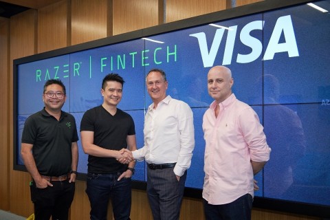 Razer and Visa partner to transform payments in Southeast Asia. From left: Limeng Lee (Chief Strategy Officer, Razer), Min-Liang Tan (Co-founder and CEO, Razer), Chris Clark (Regional President, Asia Pacific, Visa), Cietan Kitney (Head of Asia Pacific Solutions, Visa) (Photo: Business Wire)