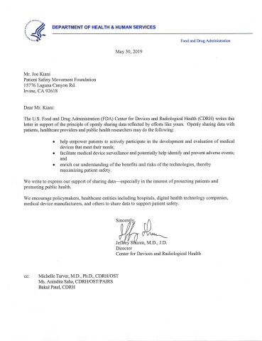 FDA支持開放資料共享的信函