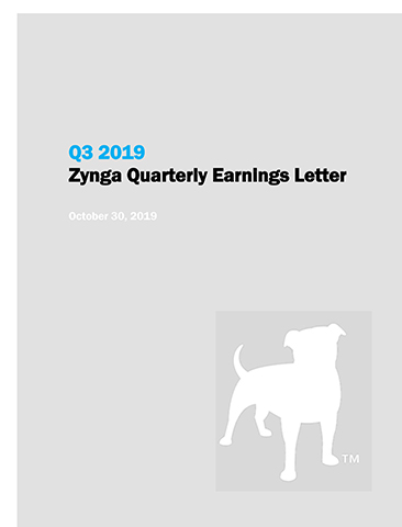 2019年第三季度 Zynga季度盈利报告
