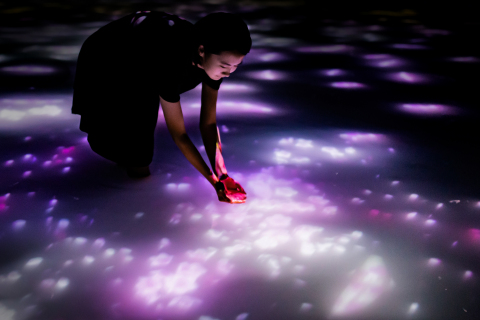 teamLab，「錦鯉與人共舞所描繪之水面圖——無限」，2016-2018，Interactive Digital Installation，Endless，聲音：Hideaki Takahashi ©teamLab（照片：美國商業資訊）