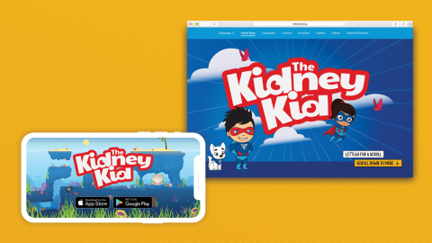 Through the launch of a smartphone game app and interactive website, The Kidney Kid ‘edutainment’ program will be enhanced and allow children to learn while having fun. (Graphic: Business Wire)
