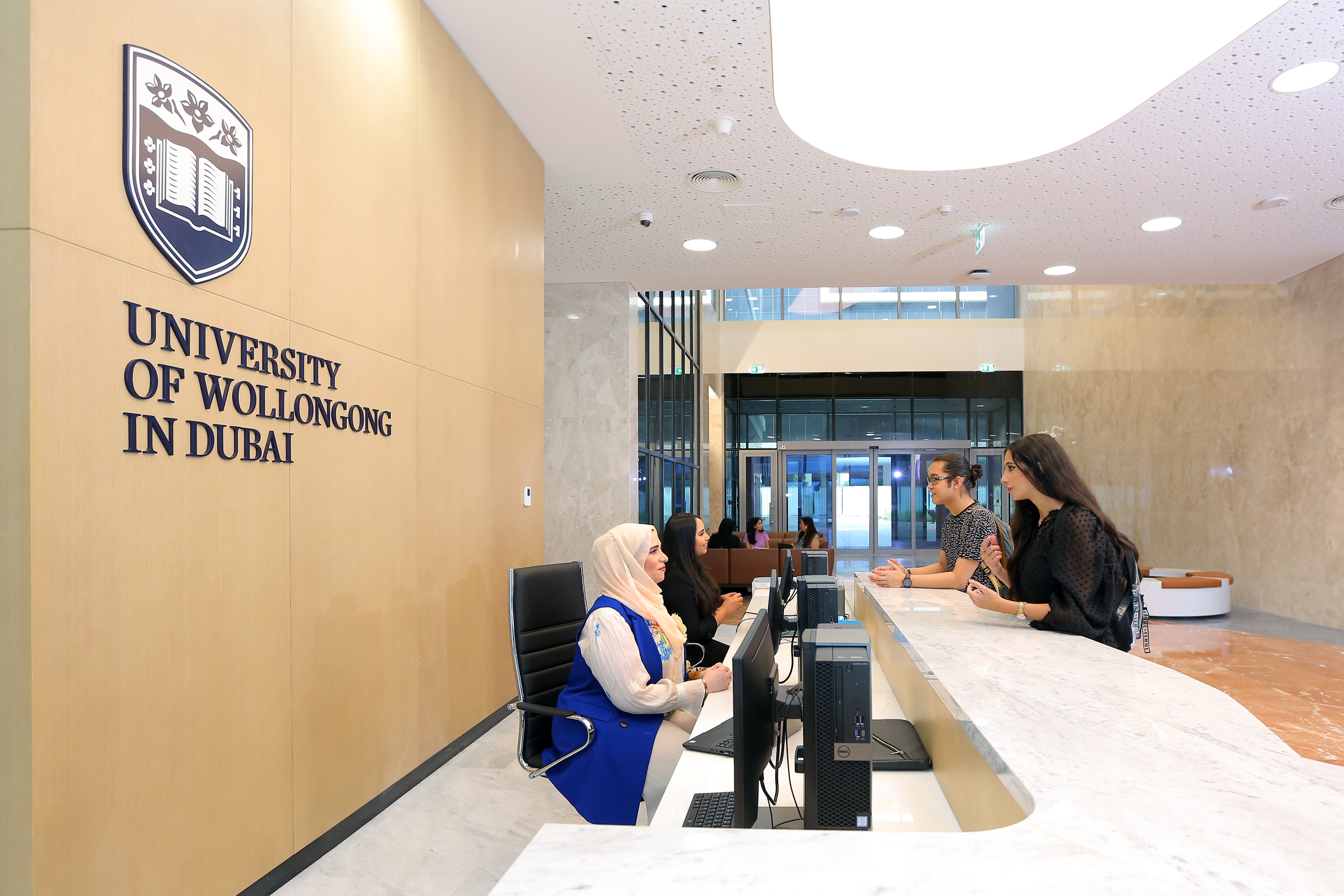 the caption should be Located on the ground floor, the main reception and lobby allows UOWD's staff to meet with potential students and parents in a comfortable setting  (Photo: AETOSWire)