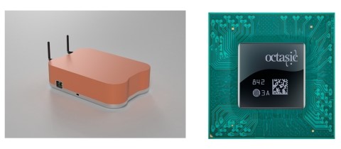 實體模型的圖片：無線基地台（左）和新一代系統單晶片（右）（照片：美國商業資訊） 