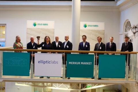 Elliptic Lab's CEO Laila Danielsen rings the bell at the Oslo Stock Exchange Merkur Market. (Photo: Business Wire)