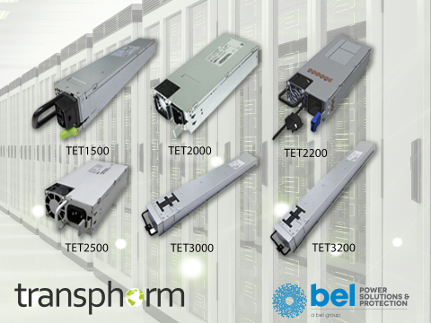 Transphorm的高压GaN装置用于Bel Power的六款交流转直流TET系列电源，为数据中心带来钛金级功率转换效率。（图示：美国商业资讯）