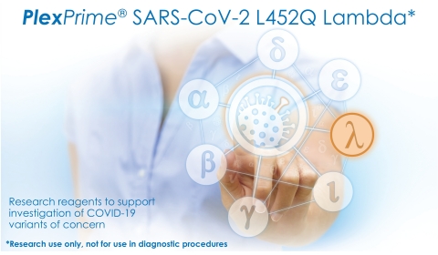 PlexPrime® SARS-CoV-2 L452Q Lambda*是一種單孔混合物，旨在檢測C.37關注變異株(Lambda)中發現的SARS-CoV-2的L452Q棘蛋白突變1，以及SARS-CoV-2的RdRp基因標靶。該試劑是PlexPrime® SARS-CoV-2基因分型產品陣容中的第三款產品，能用作獨立反射或與PlexPrime® SARS-CoV-2 Alpha/Beta/Gamma+和/或PlexPrime®P681R Delta試劑聯合使用。（照片：美國商業資訊）