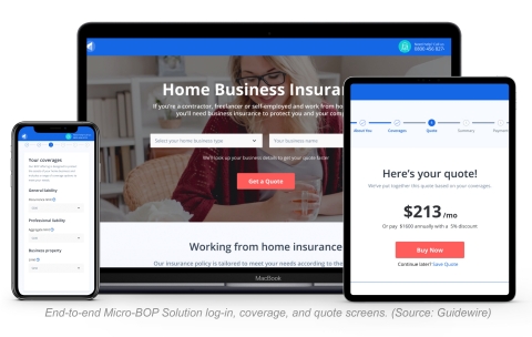 End-to-end Micro-BOP Solution log-in, coverage, and quote screens. (Source: Guidewire)
