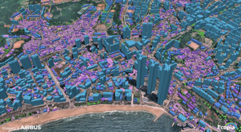 Ecopia AI利用空客图像生成的建筑物和植被三维矢量地图样本（照片：美国商业资讯）