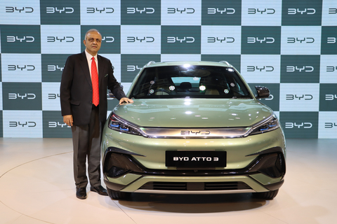 Sanjay Gopalakrishnan and BYD ATTO 3 Limited Edition at the Event (Photo: Business Wire)