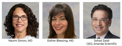 Pictured above are Principal Investigators Naomi Simon MD, MSc, Esther Blessing MD, PhD, and Ananda Scientific CEO Sohail Zaidi. (Photo: Business Wire)