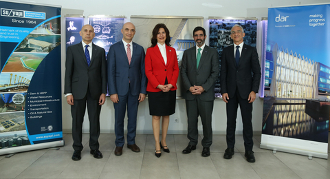 Dar Group董事长Talal Shair、Su-Yapı董事长Sedef Odabaşı Erdoğan和两家公司的高管合影（照片：AETOSWire） 

