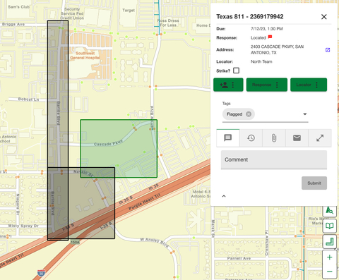 A locate request through Texas811 assigned to the 