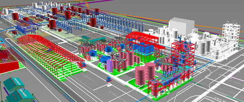圖4：卡哈馬水冶精煉廠的初步3D設計檢視顯示了壓氧(POX)和溶劑萃取-電解(SX-EW)區域。第1階段用彩色表示，第2階段用灰色表示。請注意，為清晰起見，某些建築物的個別專案已被省略。來源：Lifezone Metals