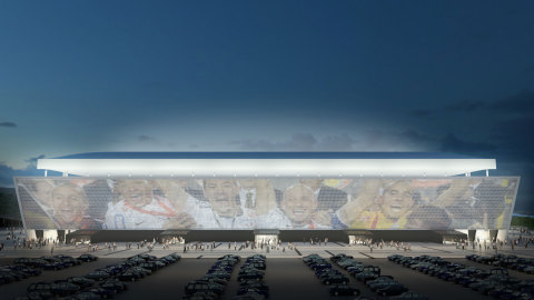 科林蒂安体育场的东面幕墙采用AGC的CLEARVISION玻璃（照片提供：Coutinho, Diegues, Cordeiro/DDG）