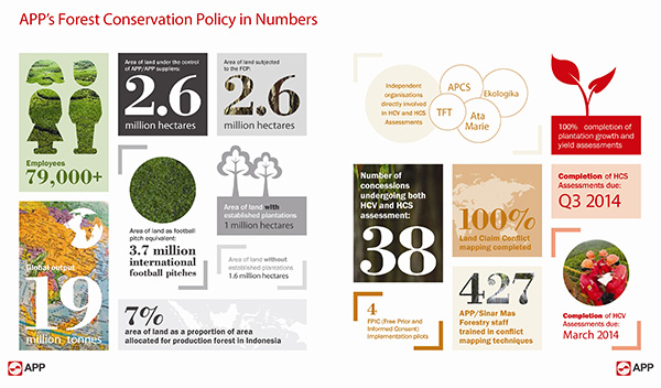 信息图示：用数字诠释亚洲浆纸业有限公司(APP)的森林保护政策。2014年2月5日是亚洲浆纸业有限公司森林保护政策(FCP)实施一周年，该公司承诺在其整个供应链永久停止砍伐天然林。（图示：美国商业资讯） 