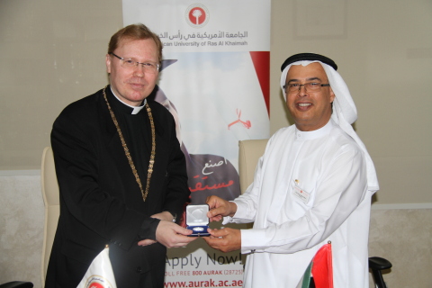 Professor Al Alkim and H. E. Dr. Al Romaithi exchange tokens of appreciation following the signing of the memorandum of understanding (Photo: ME NewsWire)