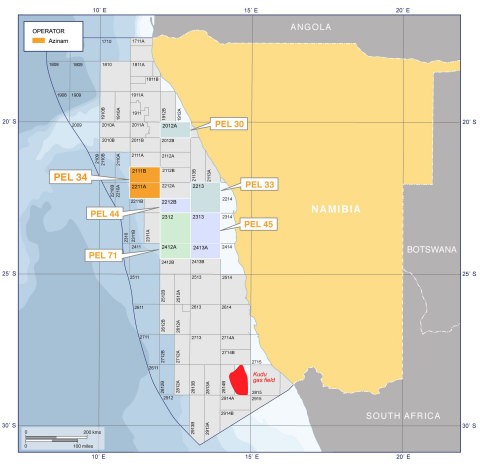 地图：AziNam的纳米比亚海上勘探许可区域 （照片：美国商业资讯） 