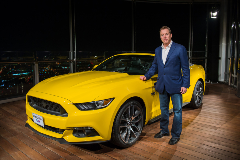 Ford Motor Company Executive Chairman Bill Ford welcomes the new 2015 Mustang to Dubai by taking it to the 112th floor of the world's tallest building, the Burj Khalifa (Photo: Business Wire)
