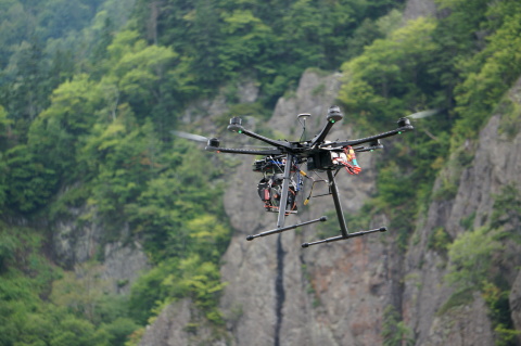 Sony Action Cams installed on RC helicopters used to video the dynamic scenes of the dam (Photo: Business Wire)