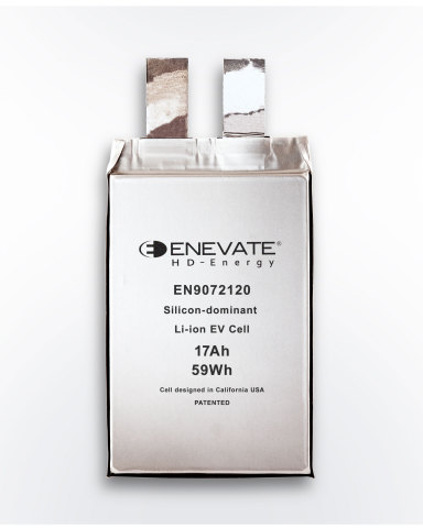 Enevate以硅为主材的电动汽车电池技术支持最高10C的充电速率，提供超过750 Wh/L的能量密度。（图示：美国商业资讯）
