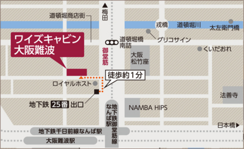 Y's Cabin大阪難波店地圖（圖示：美國商業資訊）