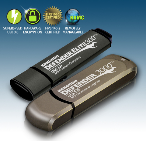 Kanguru adds two new secure SuperSpeed USB 3.0 encrypted flash drives to the Defender Collection. The Defender 3000 and Defender Elite300 pack the most robust and practical security features for exceptional data security and convenience. (Graphic: Business Wire).