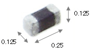 株式會社村田製作所生產的全球最小的片狀鐵氧體磁珠。外形尺寸圖 L/W/T=0.25 x 0.125 x 0.125mm (圖片：美國商業資訊) 