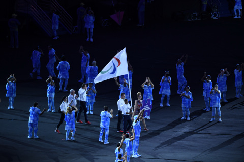 Agência Brasil/Ibrahem Al Hussien carries the International Paralympic flag at the opening ceremony of the games in Rio 2016. Licensed by Creative Commons Attribution. (Photo: Business Wire) 