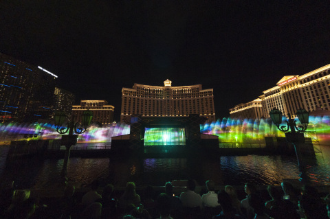 16 Panasonic projectors (brightness: 20,000 lumens) used for one of the world's largest Water Screen Projections at Fountains of Bellagio in Las Vegas (Photo: Business Wire)