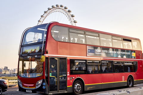 Shell and bio-bean announce that together they are helping to power some of London's buses using a biofuel made partly from waste coffee grounds (Photo: Business Wire)