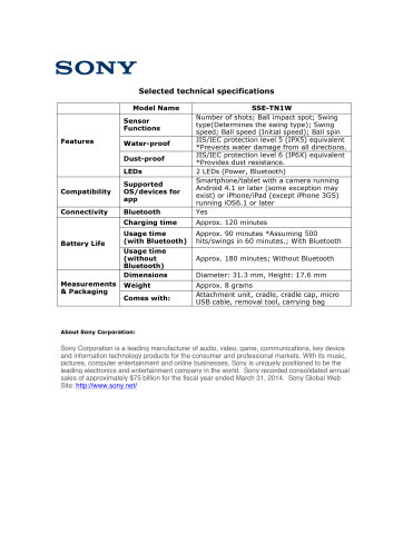 Product Spec Sheet - ENGLISH (Graphic: Business Wire)
