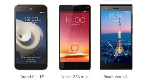三款旗艦智慧型手機Grand SII LTE、努比亞Z5S Mini和Blade Vec 4G（照片：美國商業資訊） 