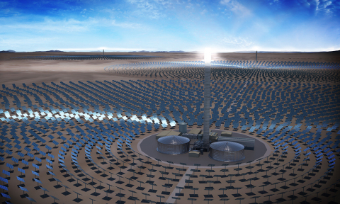 Rendering of SolarReserve's 450 MW Concentrating Solar Power (CSP) Tamarugal Solar Project with 5.8 GW-hours of energy storage (Photo: Business Wire) 