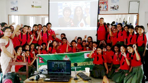 The Nepalese school and the Japanese elementary school were linked together for the remote lesson. (Photo: Business Wire)
