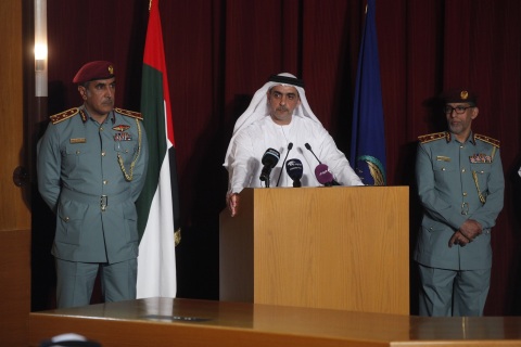 HH Sheikh Saif bin Zayed during the press conference in which he revealed the details of Al Reem Island crime (Photo: Business Wire)
