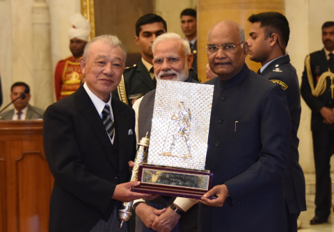 Mr. Sasakawa, Prime Minister Modi, and President Kovind (Photo: Business Wire)