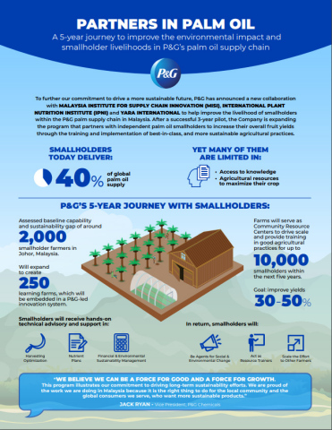為進一步推進其創造永續未來的承諾，寶僑宣佈與馬來西亞供應鏈創新學院(MISI)、國際植物營養研究所(IPNI)和雅苒國際建立新的合作關係，以幫助改善寶僑馬來西亞棕櫚供應鏈內小型農戶的生計。（圖片：美國商業資訊）